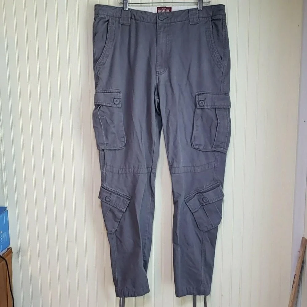 Matchstick Cargo Pants Mens 38x31 Gray Cotton Relaxed Fit Multi Pocket Workwear‎